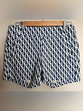 J.Crew Stretch Seahorse Print Shorts Women Sz 0 Blue White Cotton Preppy Coastal